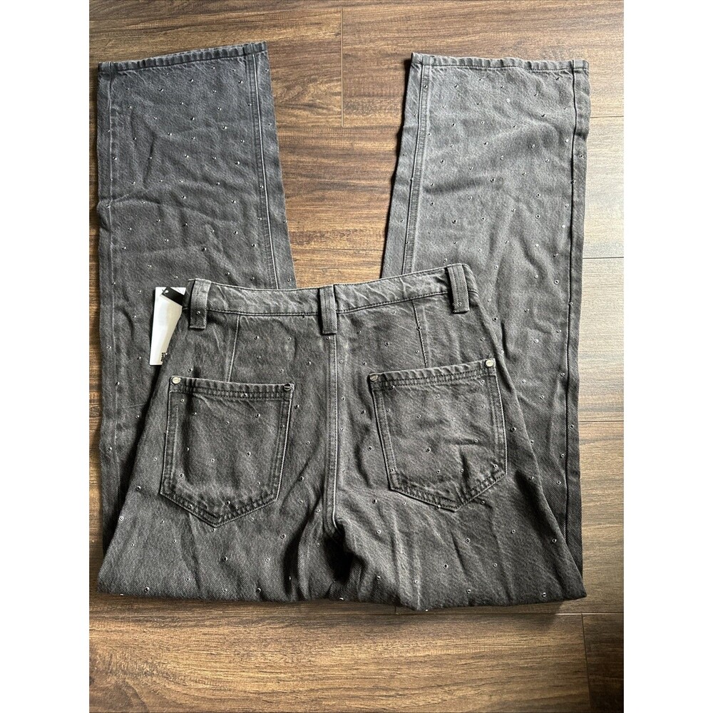 DKNY Jeans Womens Trendy High-Rise Rhinestone Wide-Leg Jeans Washed Noir Gray 25 - Picture 12 of 15